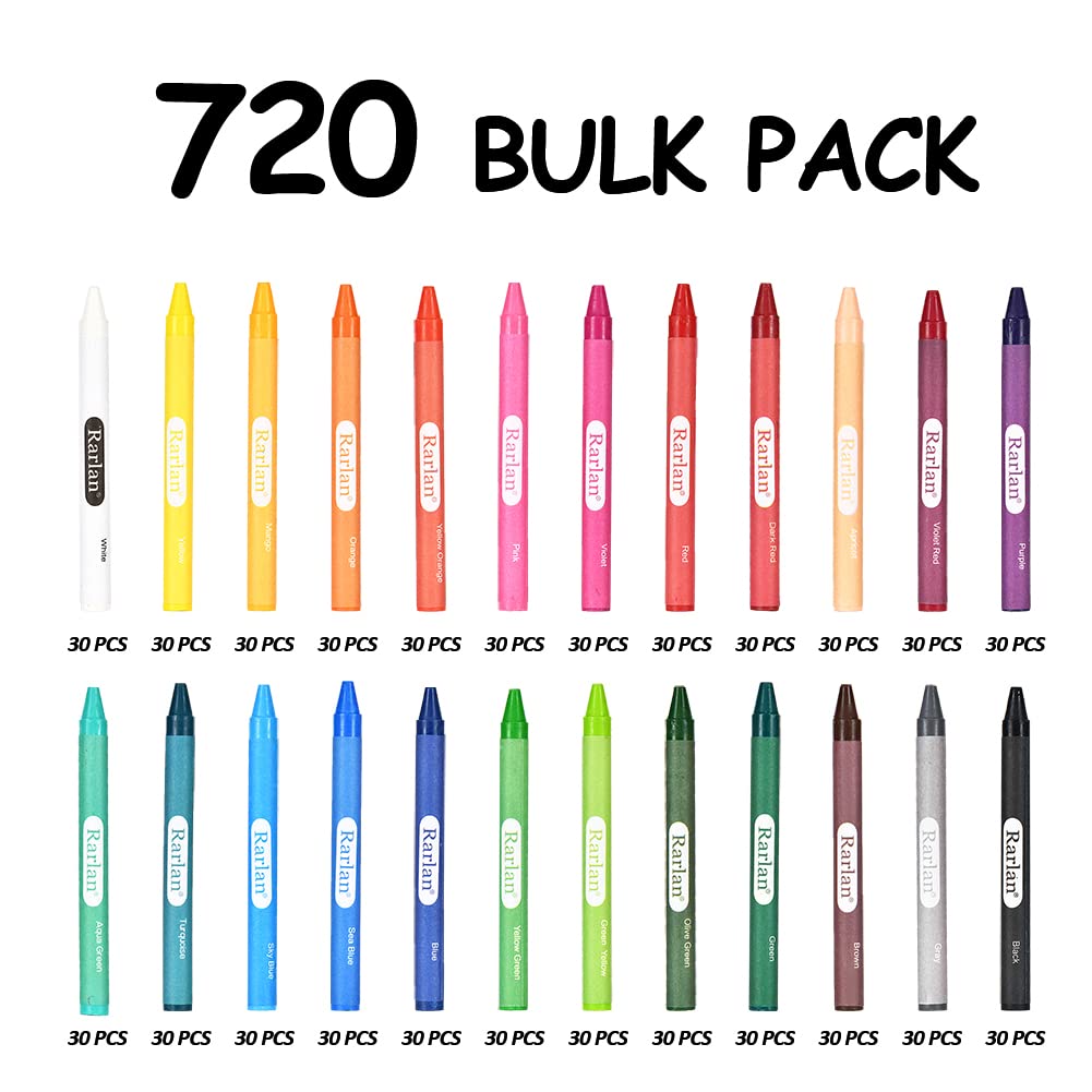 Rarlan Crayons Bulk, 30 Crayon Packs with 24 Assorted Colors, 720 Count Crayons