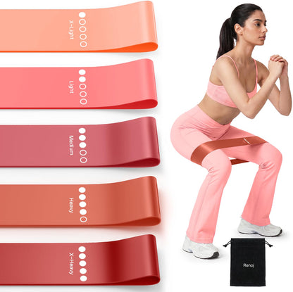 Resistance Bands for Working Out, 5-Pack Elastic Exercise Bands for Strength Training, Stretching, Workout; Home Gym Equipment for Women Men, Pilates Yoga Physical Therapy, Leg Glute Arm Exercise Kit