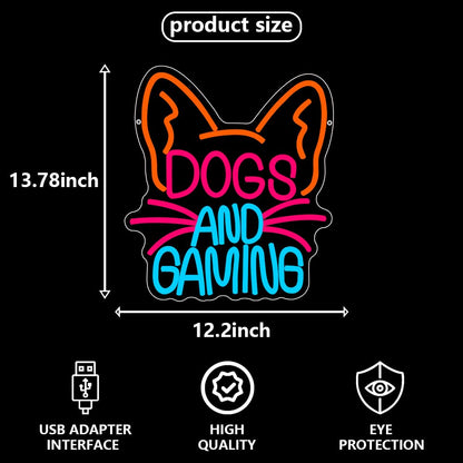 RuCvixkt Dog Gaming Neon Sign for Wall Decor, Game Neon Lights for Bedroom Man Cave Game Room Home Party Decor, Gift for Boy Women Party Birthday Christmas