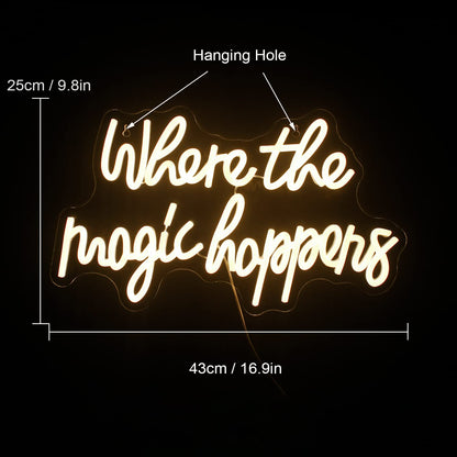 FAXFSIGN Where The Magic Happens Neon Sign Led Warm White Word Light Up Signs for Wall Decor Usb Powered Letter Neon Light Signs Indoor Light for Bedroom Salon Decor Wedding Birthday Party Bar