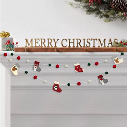 Wool Felt Christmas Decorations Clearance Garland Christmas Stockings Boots Banner Red Green White Felt Balls Pom Pom Garland Bunting for Xmas Tree Wall Home Fireplace Windows Party Decor Supplies
