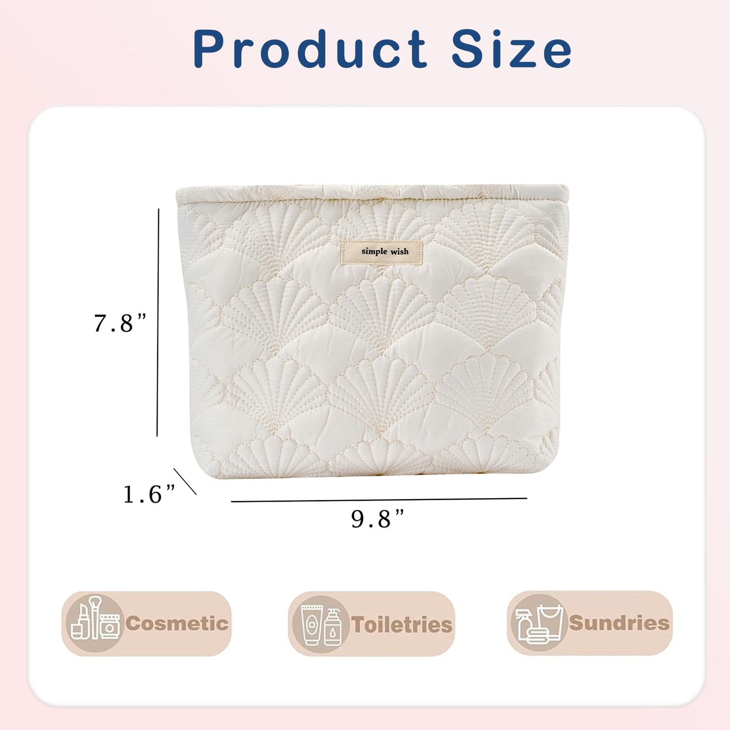 RSRSLEII Quilted Cotton Coquette Makeup bag, Coastal Granddaughter Aesthetic Cosmetic Bag, Cute Seashell Portable Travel Toiletry Pouch (01White)
