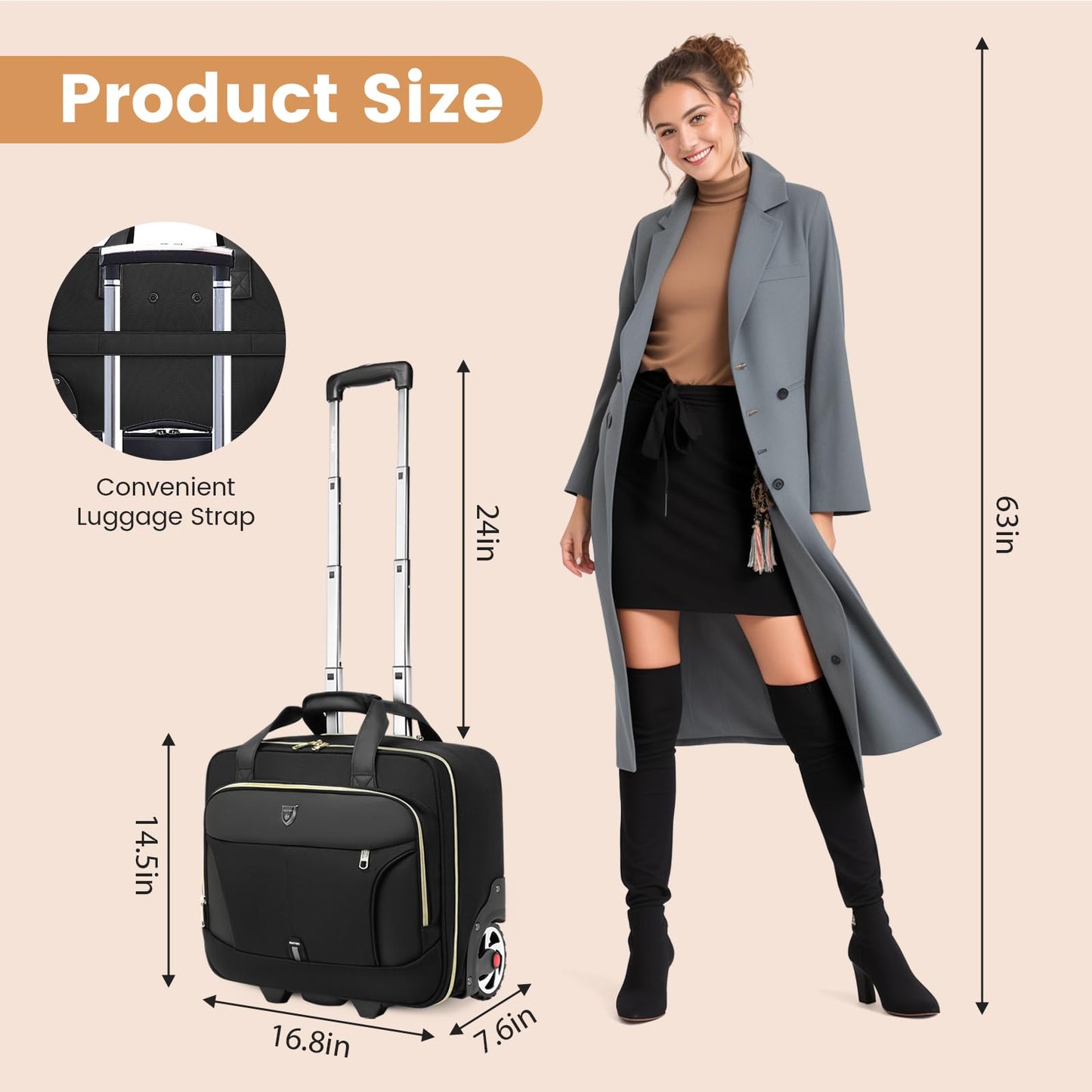 RUCYEN Rolling Laptop Bag, 15.6 inch Rolling Briefcase for Men & Women,Laptop Briefcase on Wheels, Overnight Bags Carry On Bag, for Business Travel