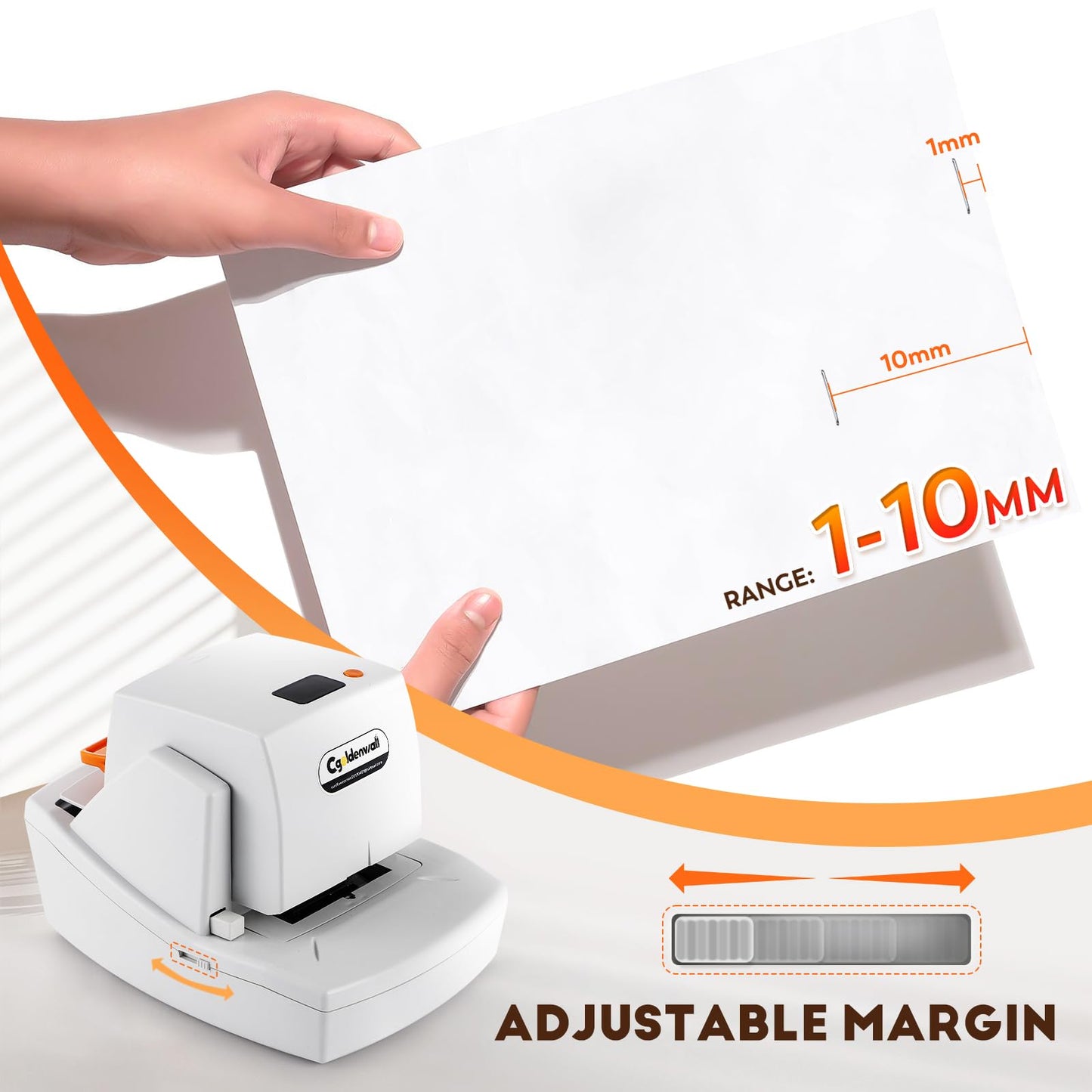 CGOLDENWALL Automatic Heavy Duty Electric Stapler, 70-75 Sheets Capacity, with 6000 Staples, Flat Clinch Jam Free, Speed & Margin Adjustable, 5000 Staples Large Cartridge