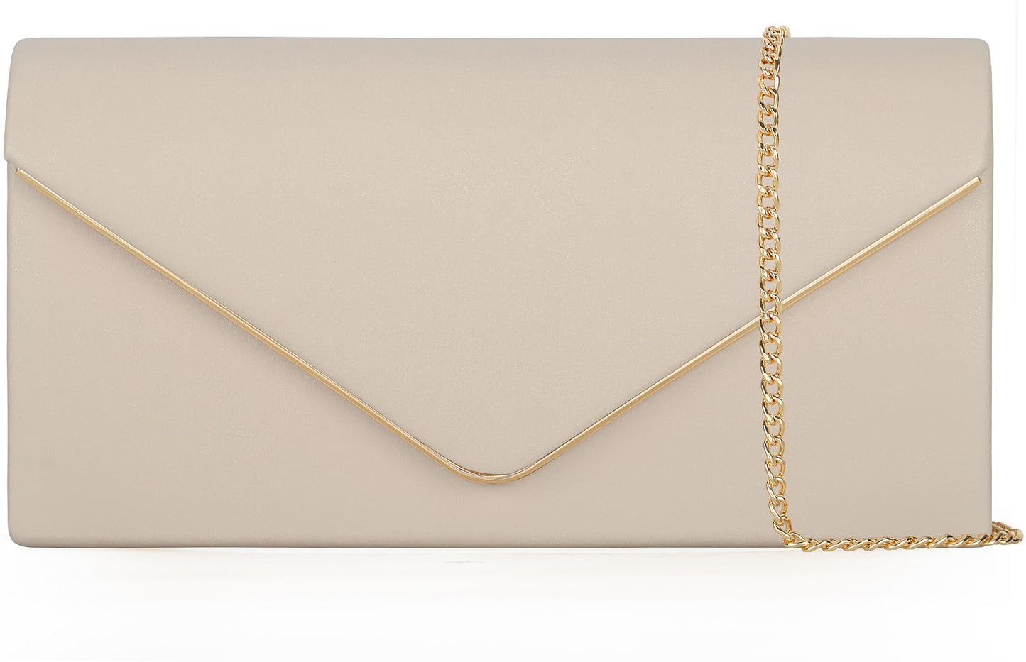 Vegan Leather Envelope Clutch Bag Classic Dressy Purse Foldover Evening Handbag Beige Medium