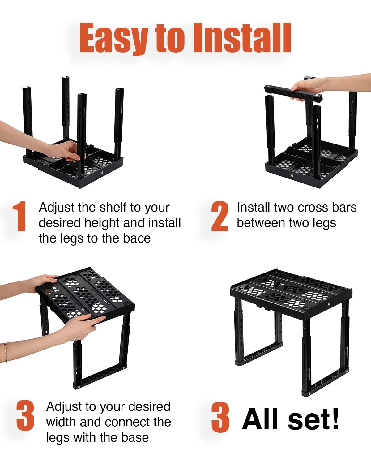 Piffny Locker Organizer Shelf， Adjustable Width and Height, Stackable, Ideal Locker Shelf for School, Office, Gym Lockers, or Even Kitchen Cabinets & Under Sink Organization (Black 1 Pack)