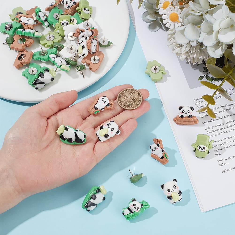 DELORIGIN 42Pcs Panda Push Pins Decorative Resin Panda Thumbtacks 7 Styles Fun Cartoon Animal Thumb Tacks Cute Push Pins for Photo Wall Map Cork Board Bulletin Board Home Office Decorations