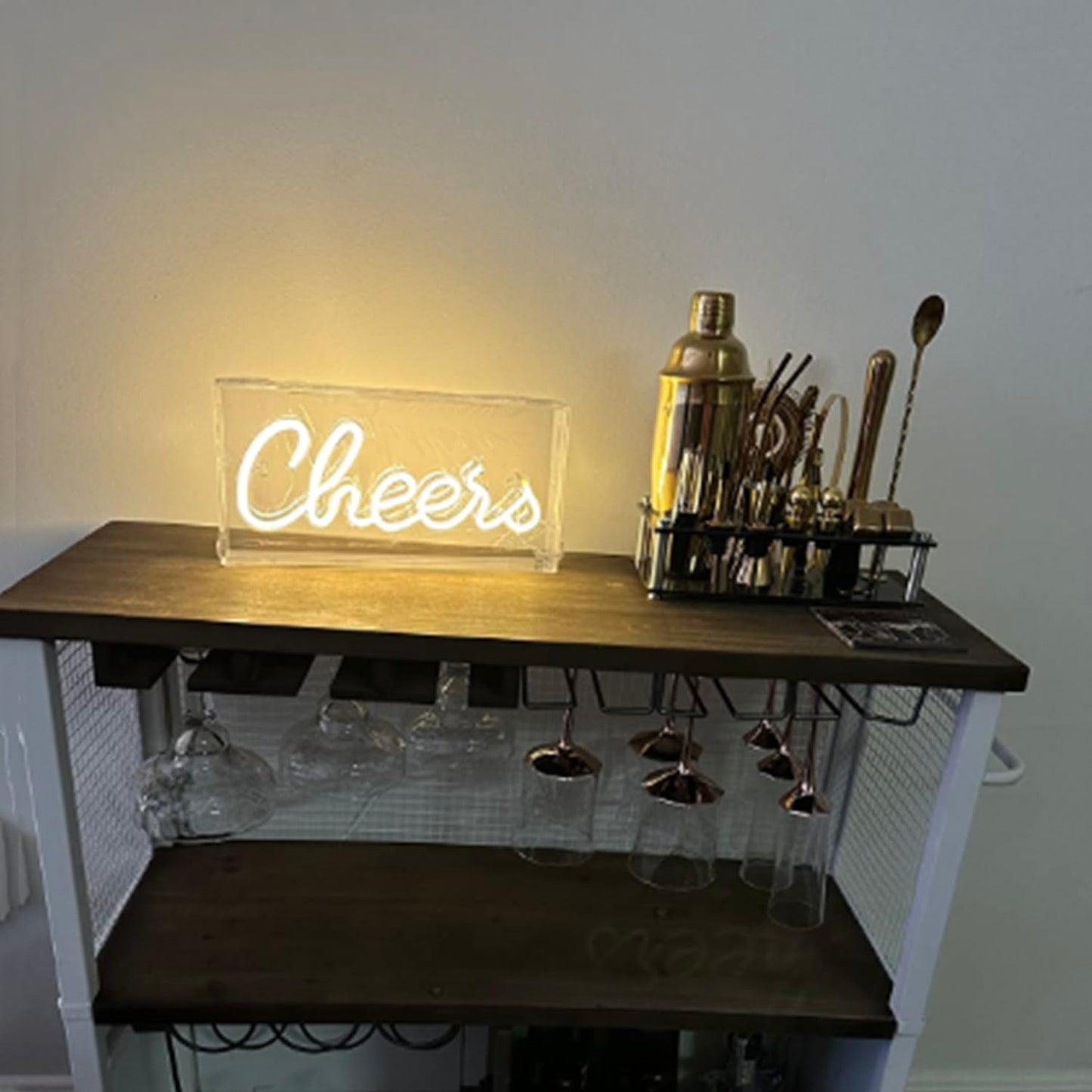 Cheers Neon Sign, LED 3D Art Light Box Cheers Neon Sign for Table Decor, Wall Decor, Bar, Pub, Bachelorette Party USB Powered 11.8x5.9x1.85 Inches (Warm White)