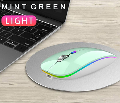TENMOS Wireless Bluetooth Mouse, LED Slim (Bluetooth 5.1/5.0 + USB) 2.4GHz Rechargeable Silent Bluetooth Wireless Mouse with Type C Adapter for Laptop/MacBook/iPad OS 13 and Above (Matte Black)