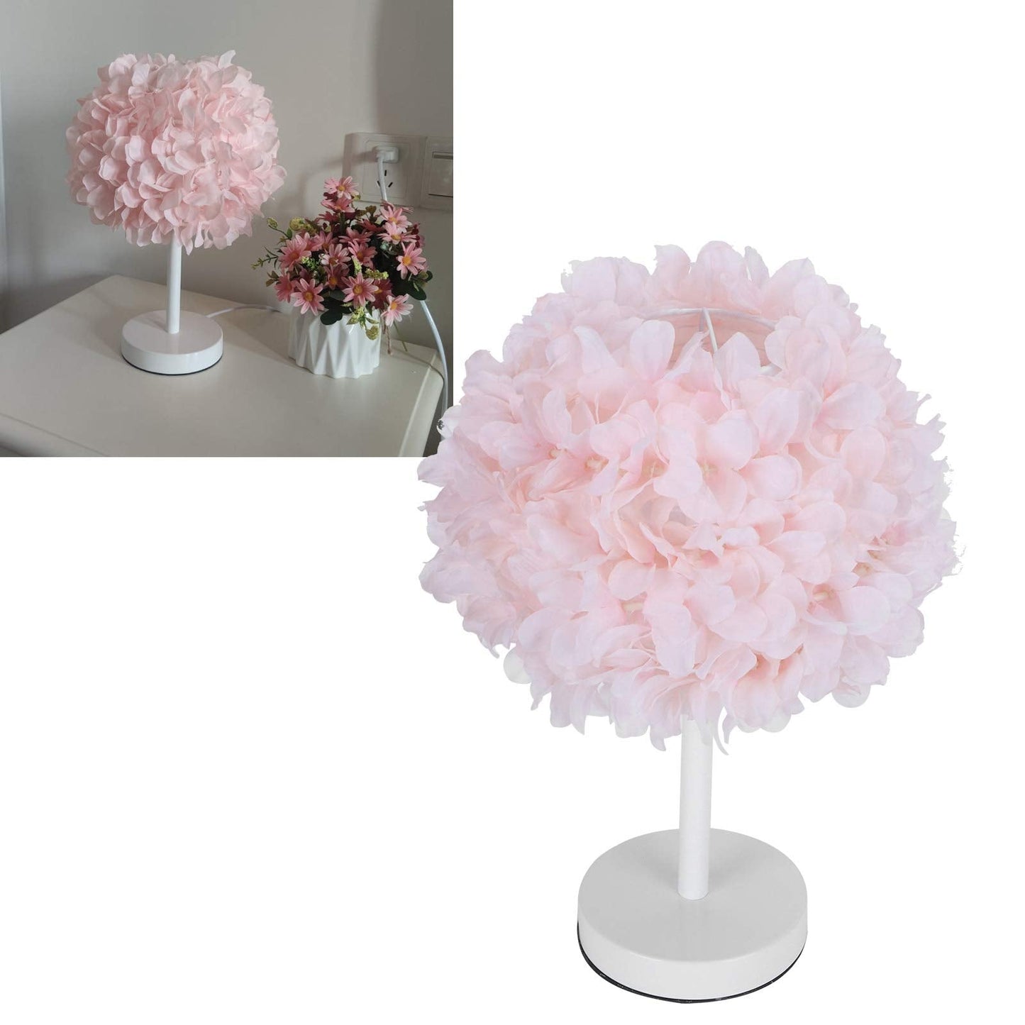 Table Lamp, Flower Table Lamp Bedside Bedroom Desktop Nightstand Decoration Supplies Light Pink, for Study Rooms, Bedrooms, Restaurants, Hotel Rooms(US Plug 110 220V)