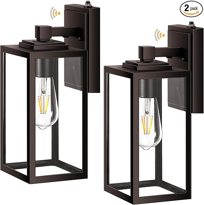 VIANIS 2 Pack Large Dusk to Dawn Exterior Garage Lighting Fixtures, Oil Rubbed Bronze Porch Lights Outdoor Wall Sconce Lantern, Modern Outside House Lights Wall Mount for Front Door, Coach