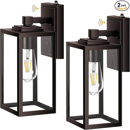 VIANIS 2 Pack Large Dusk to Dawn Exterior Garage Lighting Fixtures, Oil Rubbed Bronze Porch Lights Outdoor Wall Sconce Lantern, Modern Outside House Lights Wall Mount for Front Door, Coach