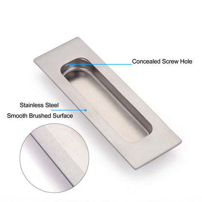Lpraer 2 Pack Flush Pulls for Sliding Doors 4.75"x1.6" Brushed Nickel Stainless Steel Rectangular Recessed Barn Door Pulls for Closet Cabinet Doors