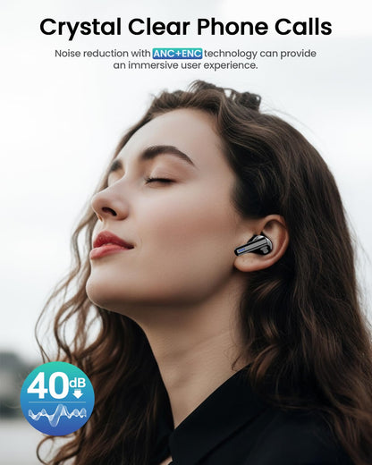 ZIUTY Wireless Earbuds Bluetooth Headphones, ANC/ENC Noise Cancelling, Ear Buds with Multifuntional Touch Screen, 40H Stereo Sound for Sports, IPX7 Clear Calls, 5 EQ for iOS Android(Black)