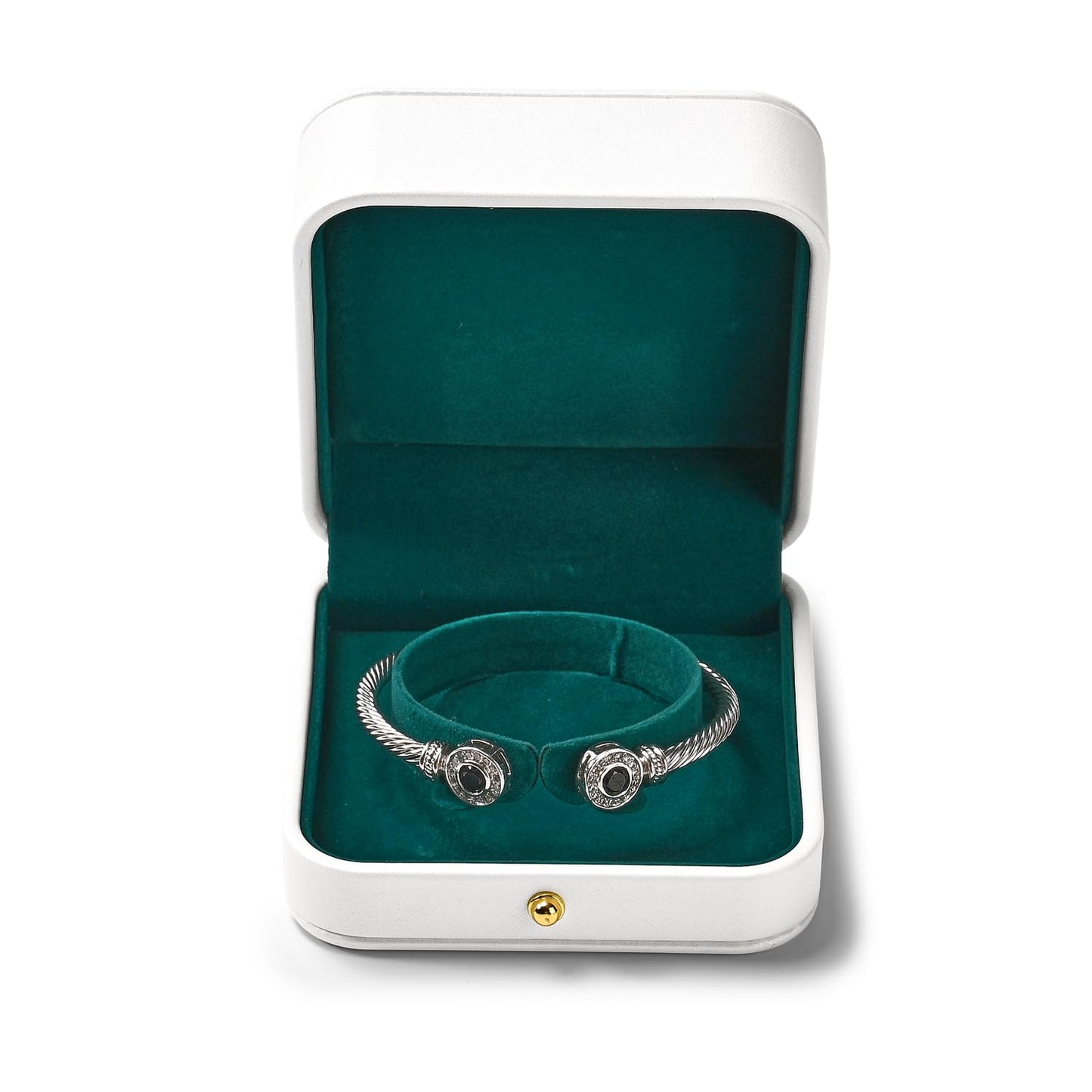 Woodten Green Velvet Interior Jewelry Gift Box for Bangle Bracelet White PU Leather Bangle Box