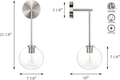 XiNBEi Lighting Globe Wall Sconce, Modern Brushed Nickel Vanity Light, Wall Mounted Hanging Light Fixture for Bathroom, Bedroom, Hallway XB-W1263-BN-1