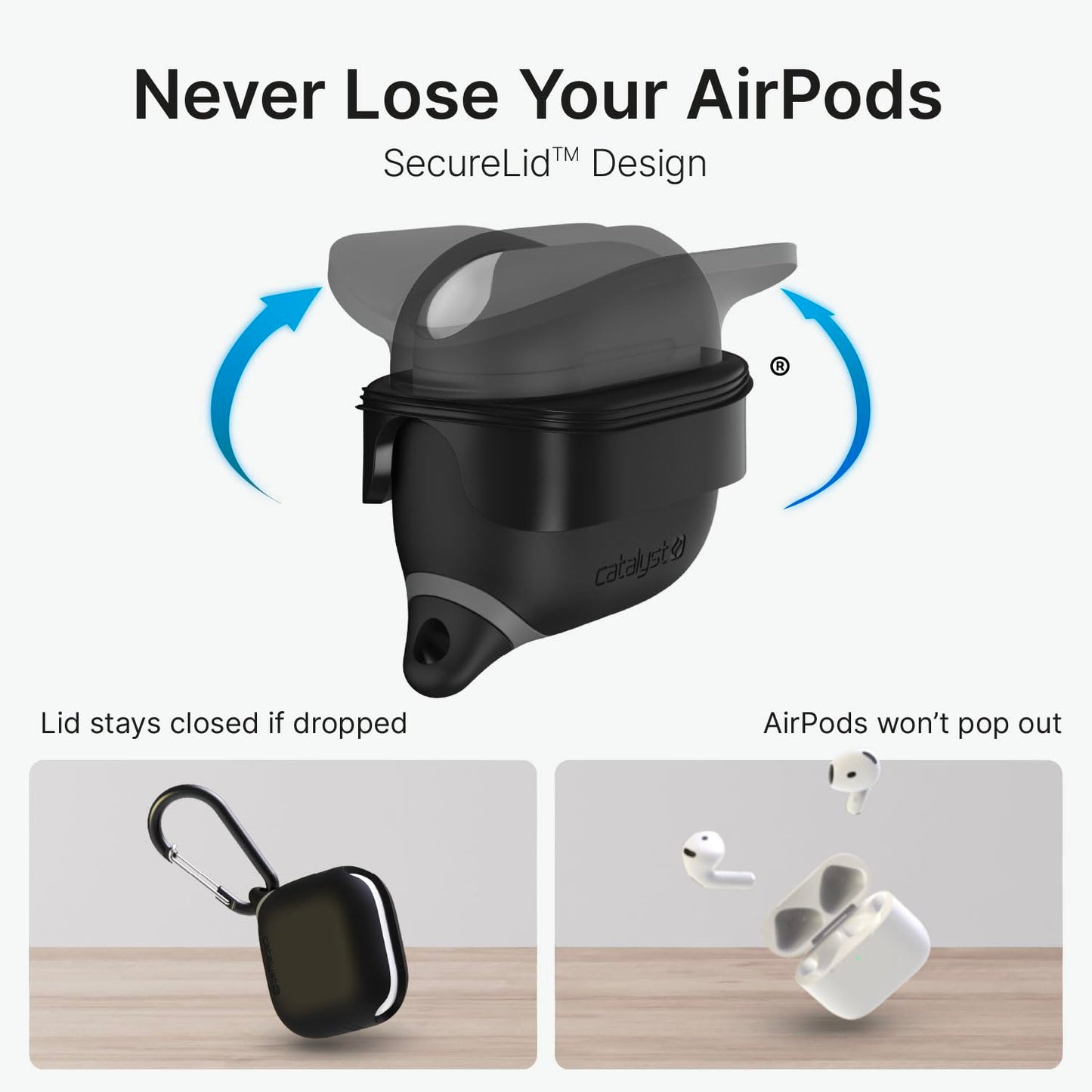 Catalyst Waterproof Case for AirPods 4 - Drop Protection for Apple AirPods 4th Generation with Carabiner, Wireless Charging Silicone Cover for Apple AirPods 4 Case for Women and Men