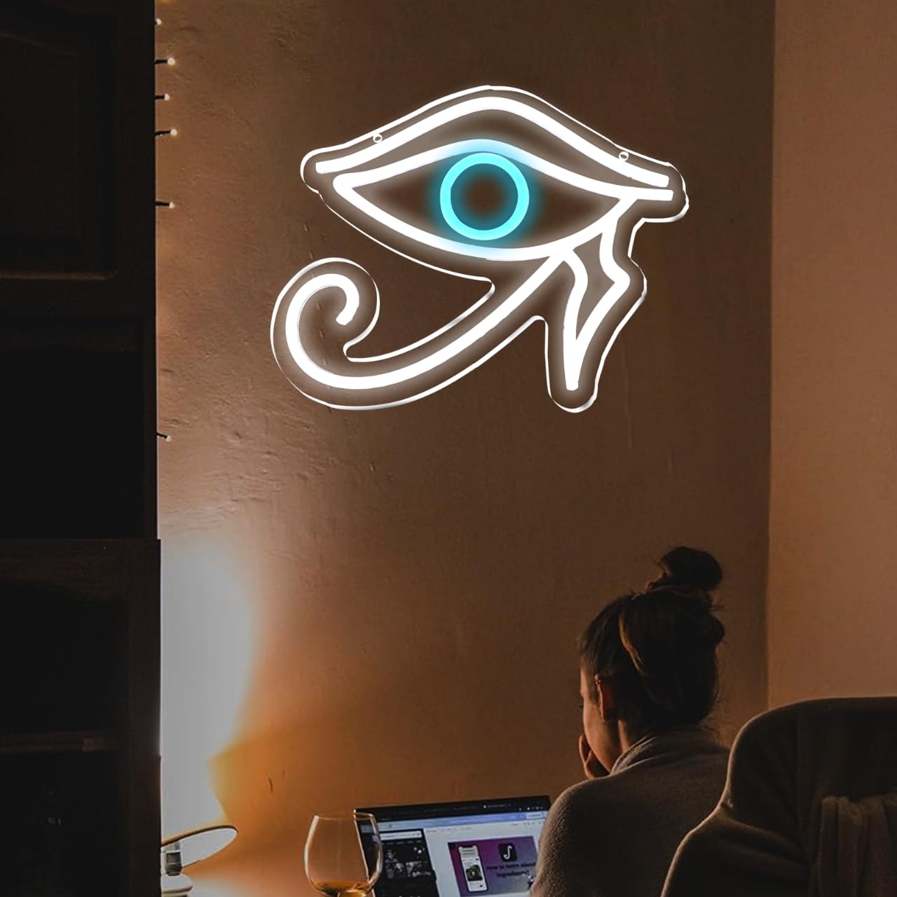 MOERBENCHI Eyes Neon of Horus Sign Evil Eye Neon Sign for Wall Decor, USB Dimmable LED Light for Game Room Bedroom Man Cave Bar Birthday Party Decoration Christmas Gifts(11 * 9inch)