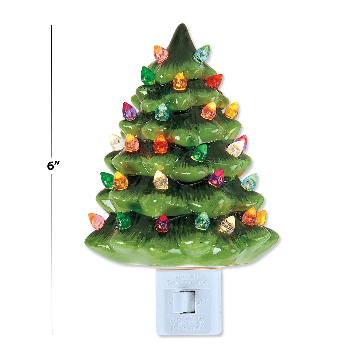 Current Christmas Night Light - Green Tree Christmas Night Light Plug Into Wall, 6" Ceramic, Holiday Decorations, Winter Home Décor