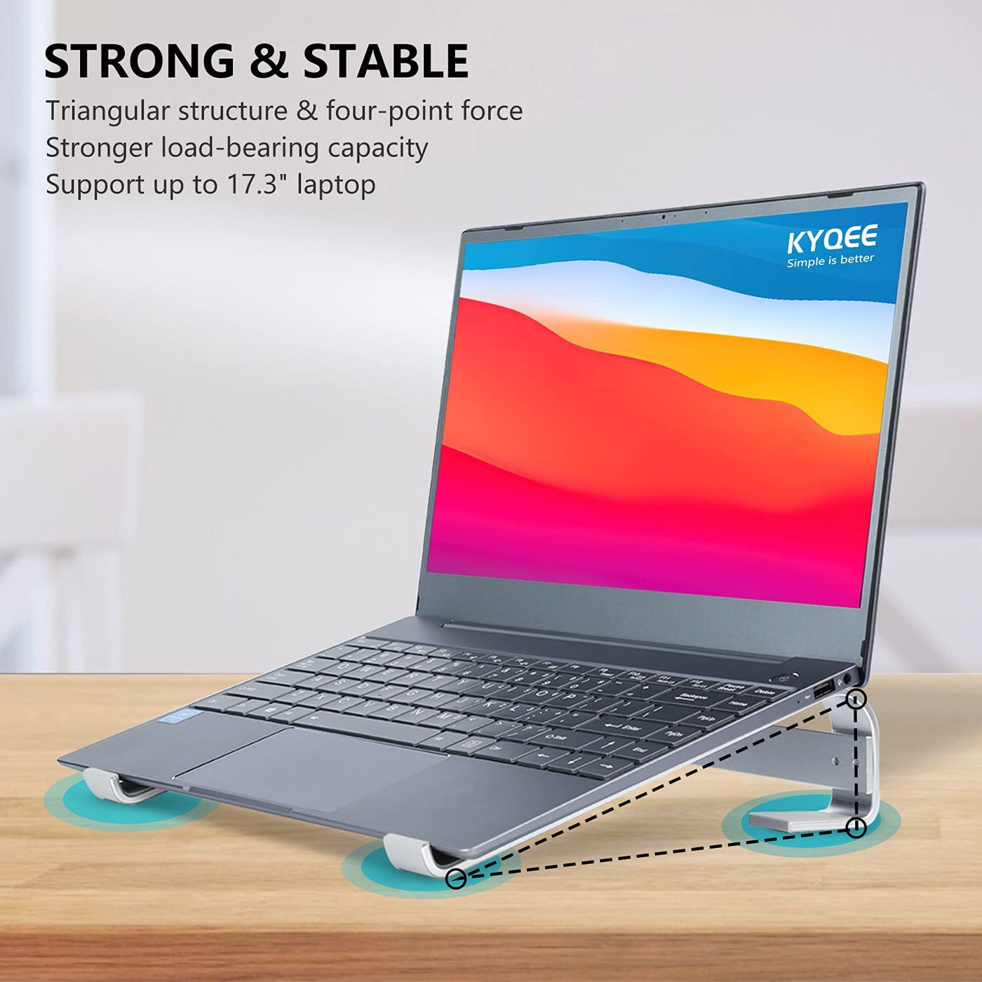 KYQEE Ventilated Laptop Stand for Desk, Ergonomic Aluminum Laptop Riser, Computer Stand for Laptop, Compatible with MacBook Air Pro, Dell, HP, More 11-17.3 Inches Notebook, Work from Home (Silver)