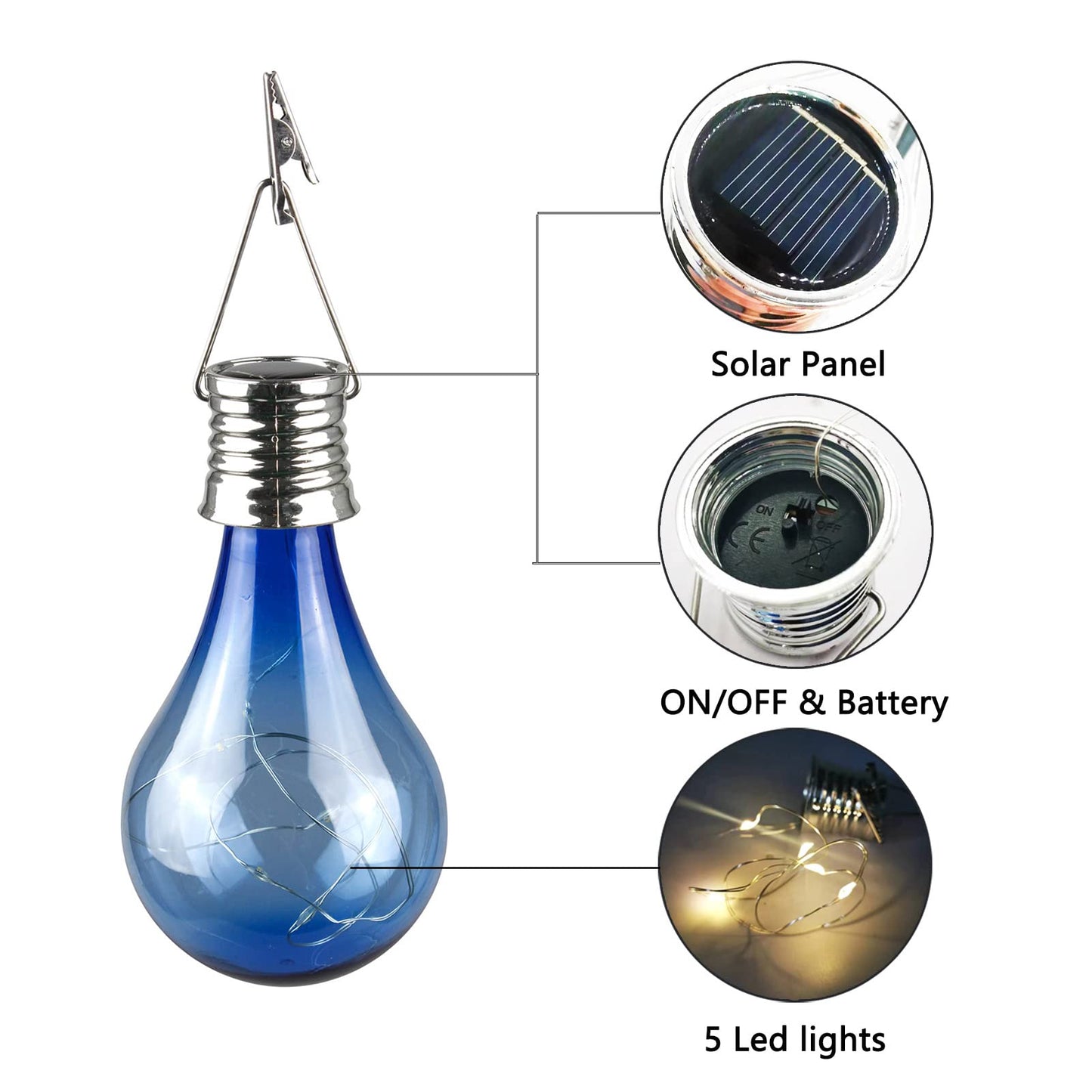 pearlstar Solar Light Bulbs Outdoor Waterproof Garden Camping Hanging LED Light Lamp Bulb Globe Hanging Lights for Home Yard Christmas Party Holiday Decorations (6 Pack-Solar Light Bulbs)
