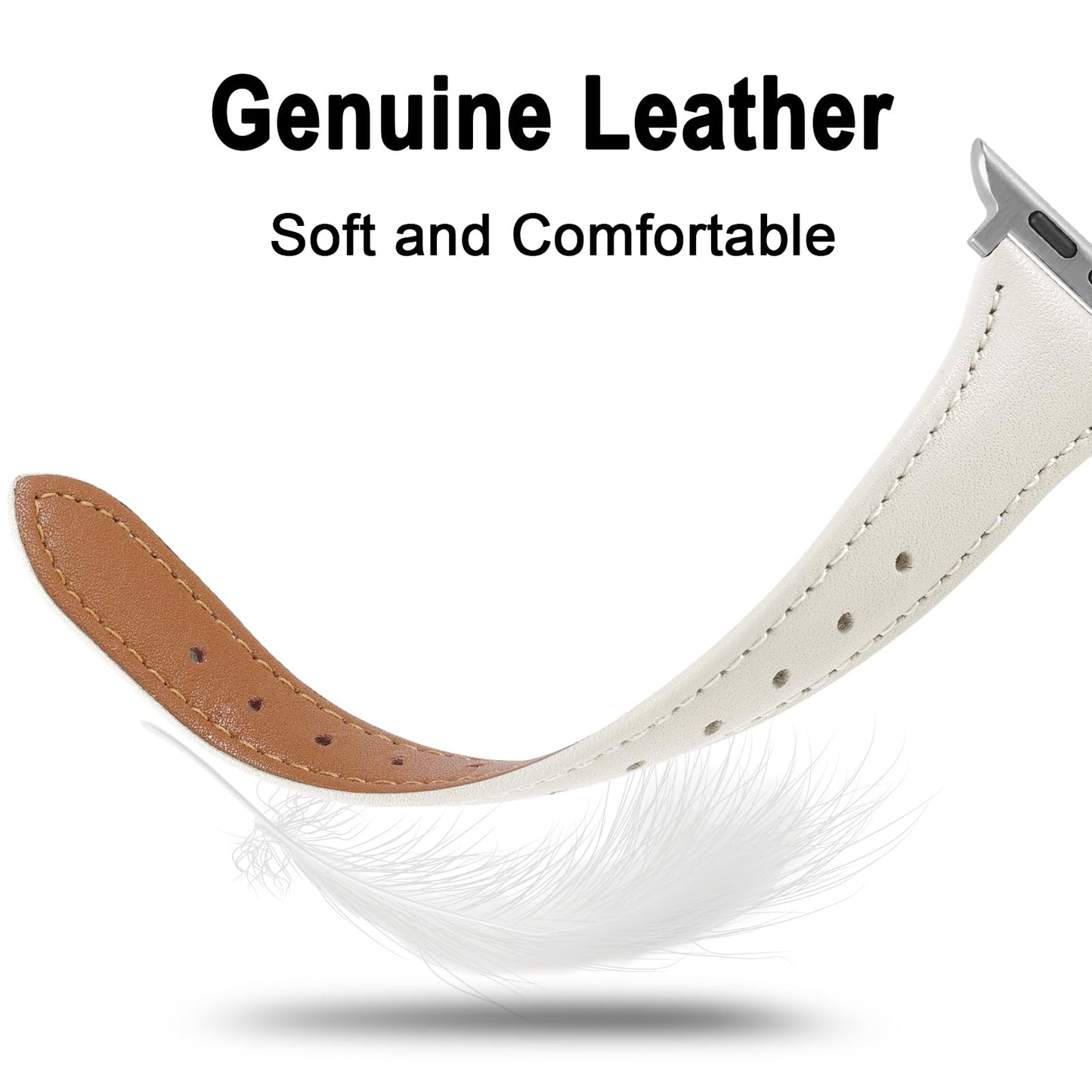 Slim Soft Genuine Leather Bands Compatible with Apple Watch Band 42mm 44mm 45mm 46mm 49mm for Women, Dressy Durable Leather Replacement Strap for iWatch Ultra1/2/3 SE1/2/3 11 10 9 8 7 6 5 4 3 2 1