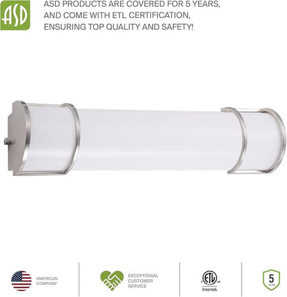 ASD LED 18" Vanity Flush Mount Light Fixture, Linear Bathroom Lighting Bar | 3CCT, Dimmable, ETL Listed | 20W 2300LM 3000-5000K 100-277V | Long Tube Bath Wall Sconce Over Mirror | Nickel, 4 Pack