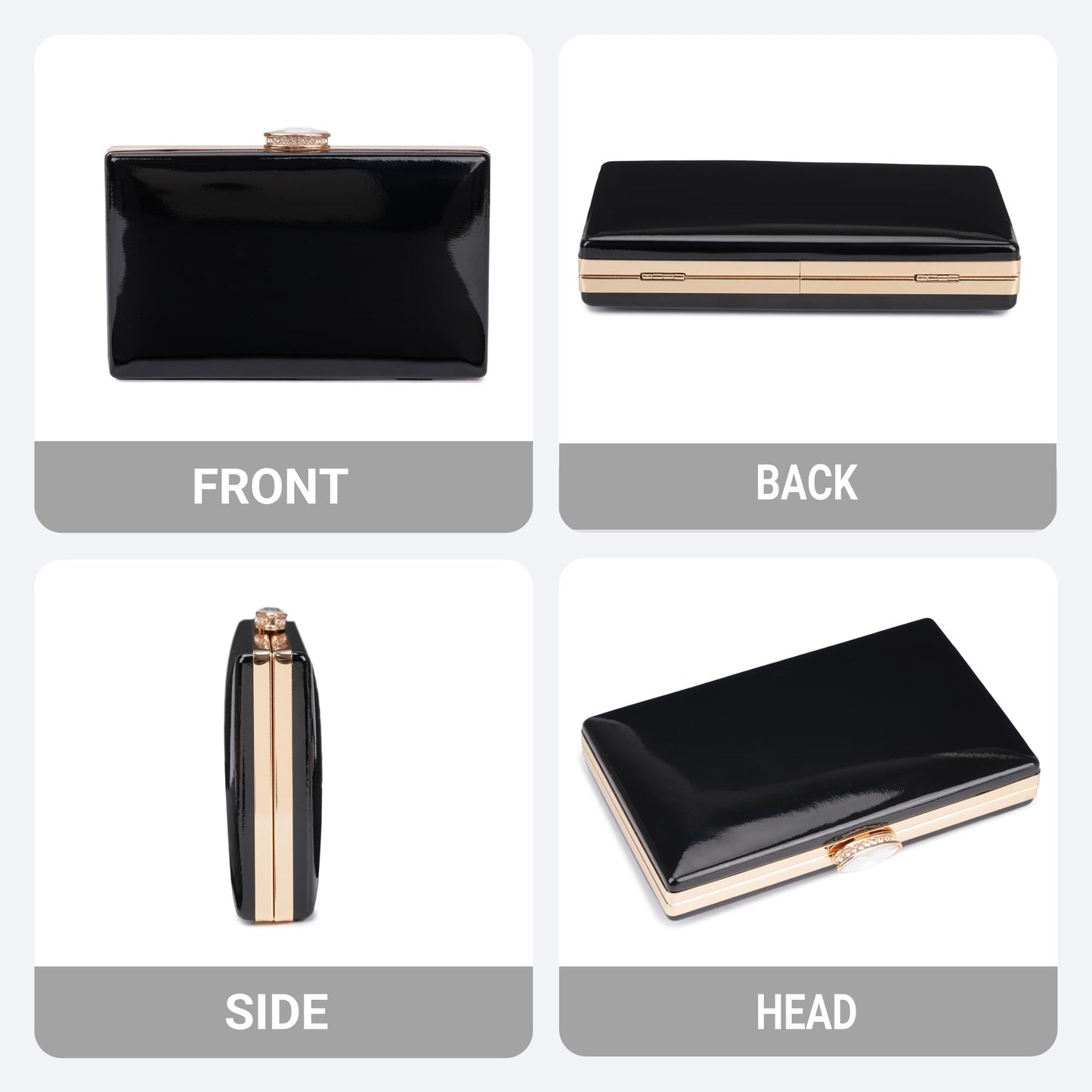 Milisente Patent Leather Clutch Purses for Women Glossy Evening Bag For Wedding Cocktail Party With Detachable Chain(Black)