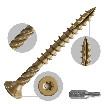 Wensilon #8 * 1-5/8" Deck Screws, (2833pcs) 15 lbs.Exterior Wood Screws, Rust Resistant epoxy Coated, Bronze, T20 Star Bit