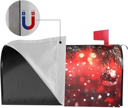 Festive Magnetic Mailbox Cover Red Christmas Ball Pattern Outdoor Mailbox Protector Holiday Seasonal Decorative Garden Yard Home Large Size 25.5 x 21 Inch