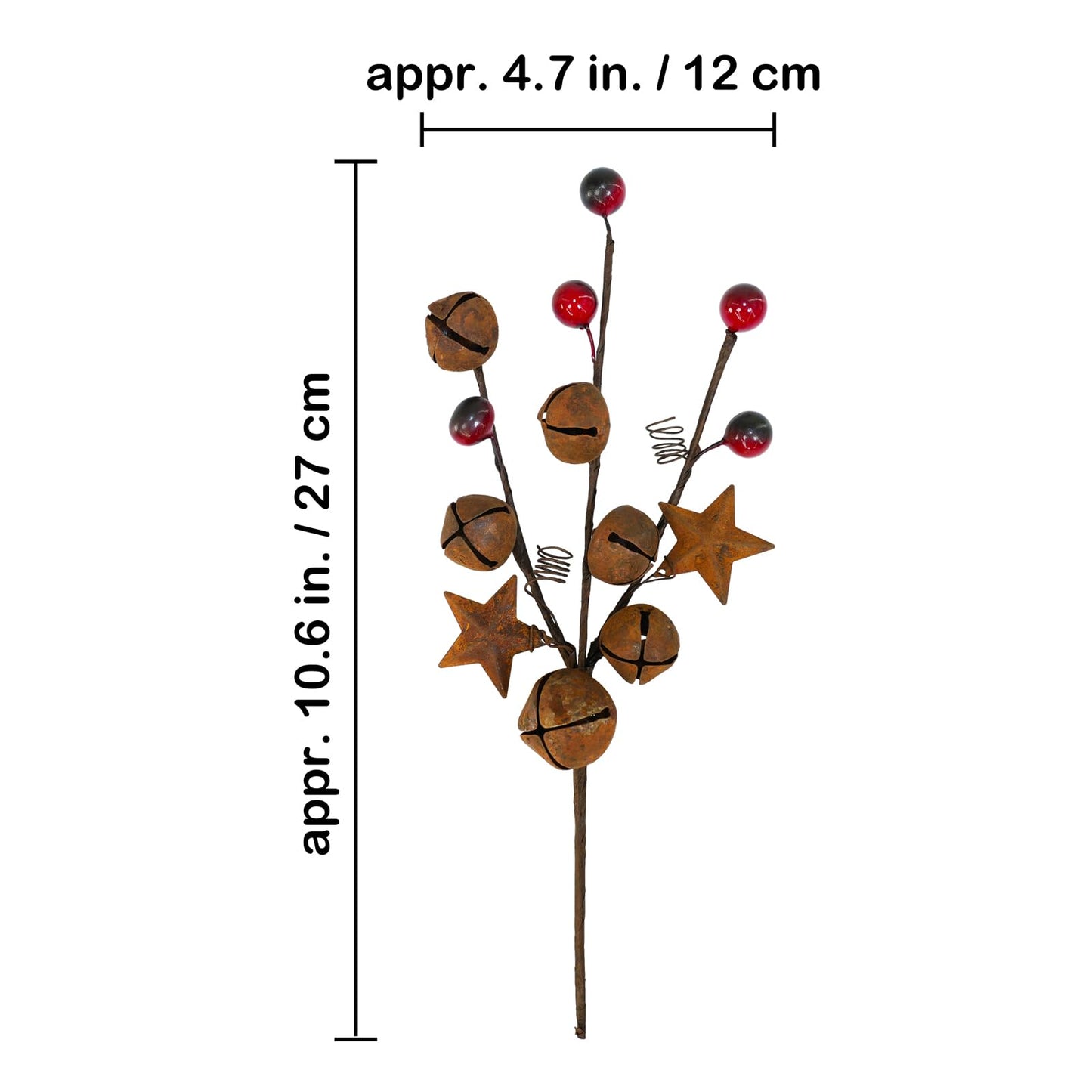 Winlyn 6 Pcs Christmas Rustic Bells Picks Holiday Floral Stem Stars Sprays with Burgundy Berries 10.6" for Christmas Tree Farmhouse Primitive Arrangement Centerpiece DIY Wreaths Garlands
