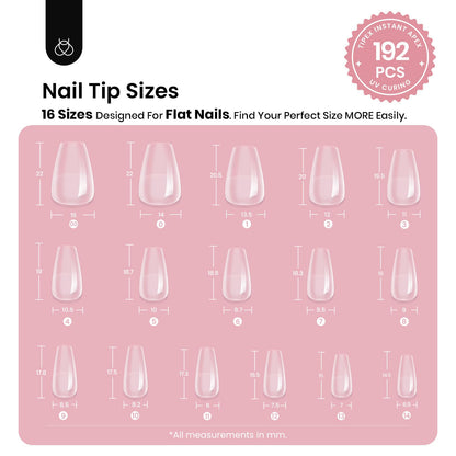 Beetles Tipex Gel Nail Kit, Medium Almond Nail Tips 224 Pcs 16 Sizes Pre-Building Pre-Etched Thick Acrylic Tips with Tipex Glue, Mini Lamp