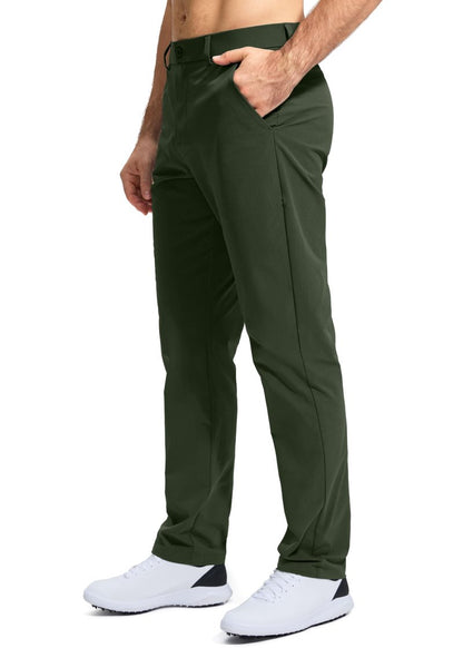 Pudolla Men's Golf Pants Stretch Classic Fit Work Dress Pants 34 Lightweight Quick Dry Casual Slacks Trousers with Pockets(Army Green 34Wx34L)
