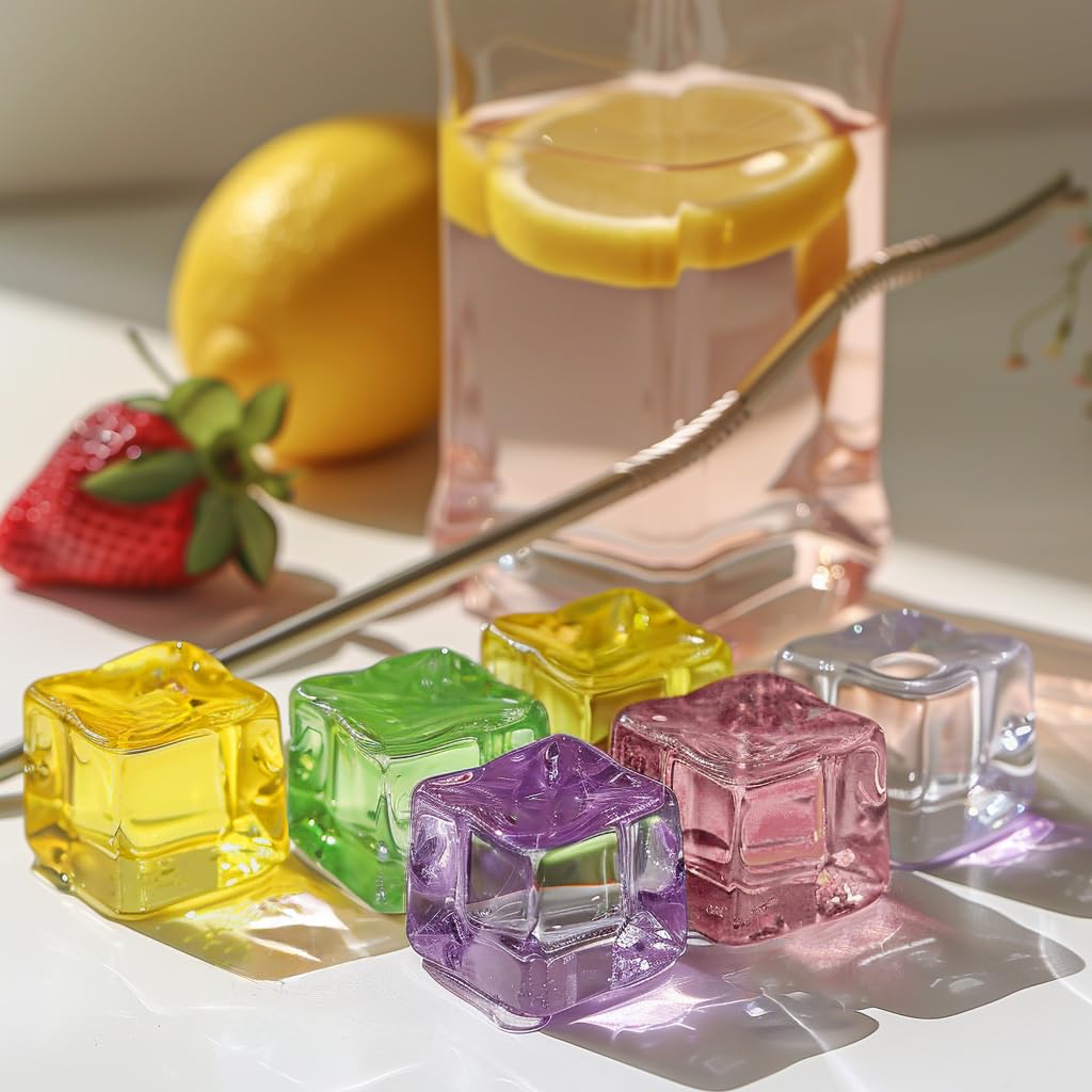HappyFiller 76 PCS 0.7 Inch Multi Colors Fake Crystal School Counting Plastic Ice Cubes Acrylic Artificial Square Rocks for Photography Props,Food Display,Vase Filler,Table Scatters,Arts Crafts