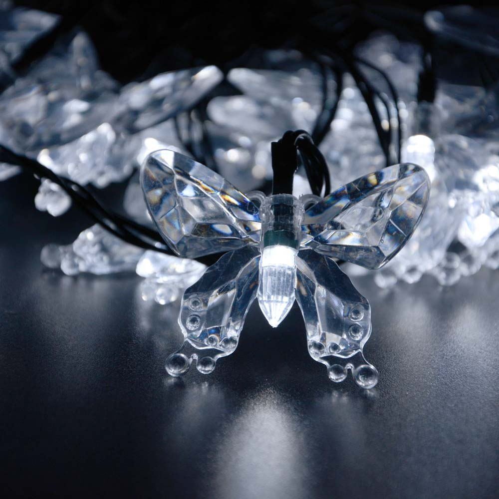 WONFAST Solar String Lights, Waterproof 16ft 20LED Butterfly Christmas Fairy Lights Decorative Lighting for Home Party Wedding Patio Garden Porch Balcony (White)