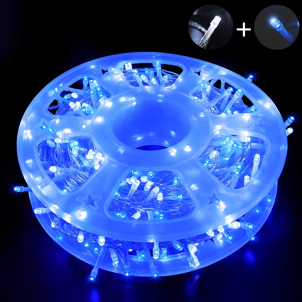 MYGOTO Led String Lights 500LED 165 ft Indoor/Outdoor Fairy String Lights 30V 8 Modes Christmas Lights for Home, Christmas Tree, Wedding Party, Room,Wall Decoration, Indoor&Outdoor(Blue+White)