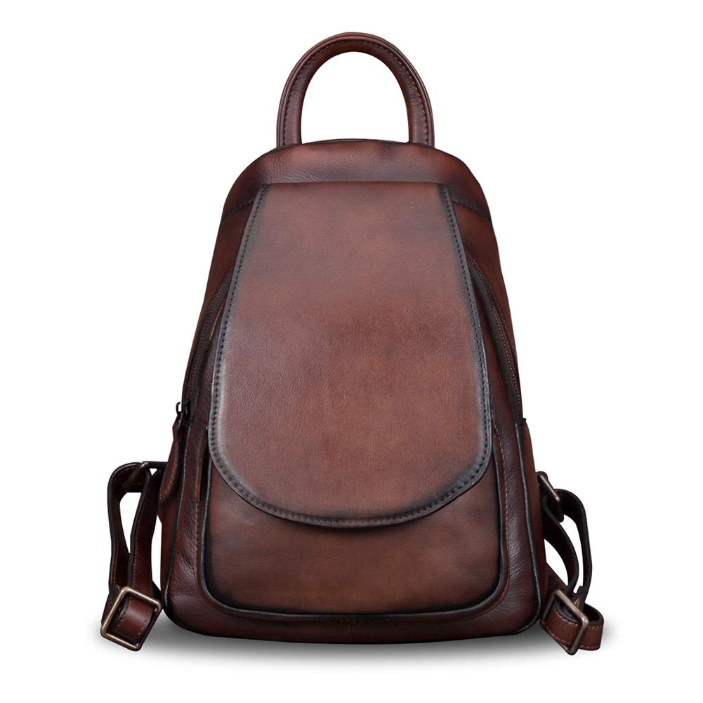 IVTG Genuine Leather Backpack for Women Shoulder Bag Fashion Designer Back Bag Classical Rucksack Casual Daypack (Coffee)