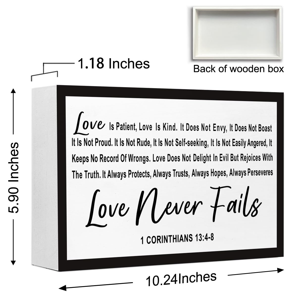 Love is Patient Love is Kind Wood Box Sign Desk Decor,1 Corinthians 13:4-8 Bible Verse Wooden Block Sign for Home Farmhouse Bedroom Wall Shelf Tabletop Decor