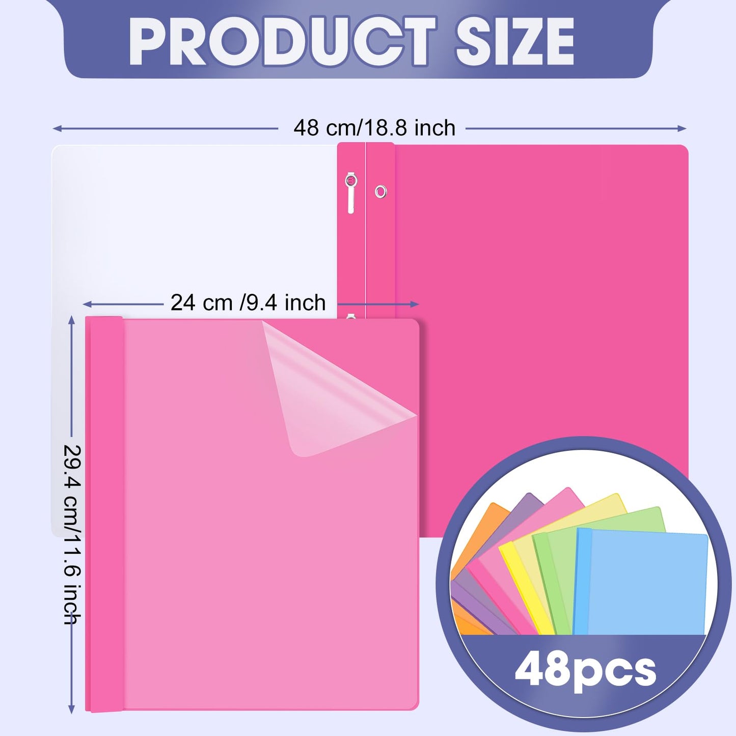 Feifeiya 72 Pack Plastic Report Covers with 3 Prongs Presentation Folders Bulk, 100 Sheet Capacity, Clear Front Report Covers for Presentation Document Paper School Office Supplies (Fresh Colors)