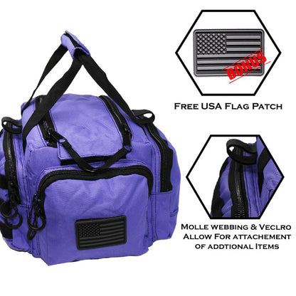 Exos Tactical Range Bag - Medium Size Range Bag for Shooting - Gun Case for Handguns, Ammo Storage, Tactical Backpack, Molle Webbing, Free Subdued USA Patch, Designed in the USA (Purple)