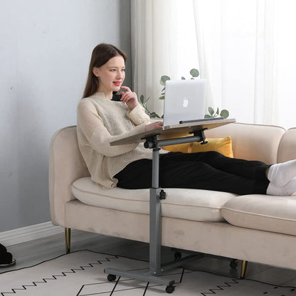 Laptop Table Mobile Adjustable Height Portable Desk Notebook Swivel PC Computer Rolling Desk with Wheels, Laptop Stand for Couch Bedside Hospital Bed Table