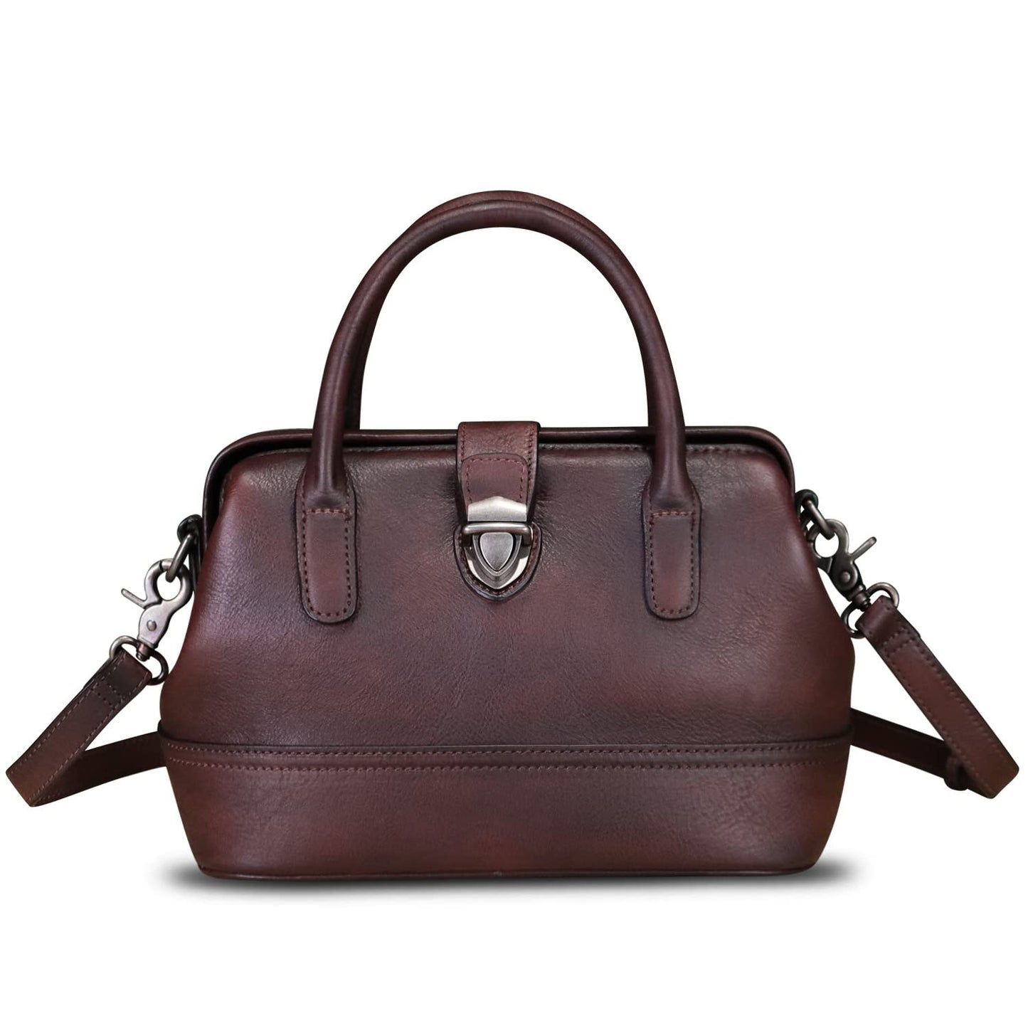 Genuine Leather Satchel Handbag for Women Purse Top Handle Bags Handmade Vintage Crossbody Bag Purses (Coffee) Medium