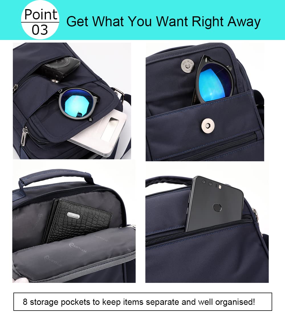 natyrlpog Men's Shoulder Bag Nylon Messenger Bag Crossbody Purse Waterproof Lightweight for Travel Work Outdoor Black Small