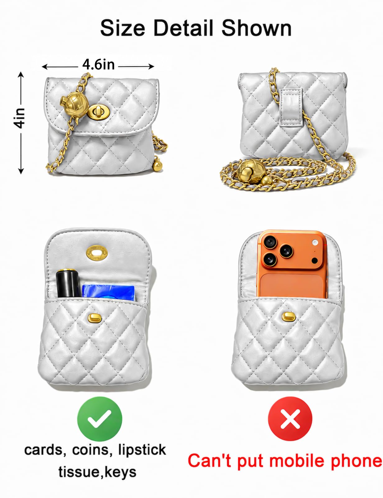 BEMYLV Leather Chain Belt Bag for Women Mini Silver Crossbody Waist Purse Fanny Pack Fashion Evening Clutch Handbag Detachable