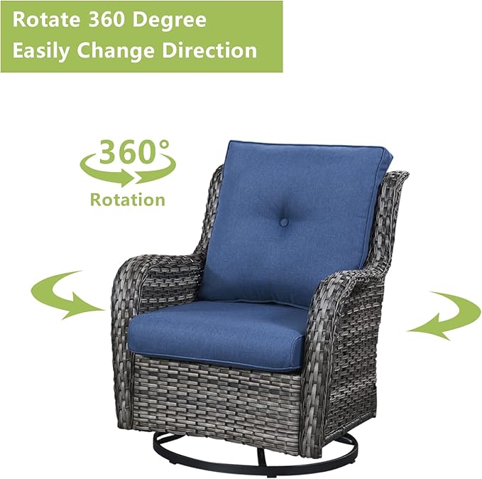 Rilyson Wicker Patio Furniture Set - 5 Piece Rattan Outdoor Sectional Conversation Sets with 2 Rocking Swivel Chairs,2 Ottomans and 1 Sofa for Porch Deck Garden(Mixed Grey/Blue)