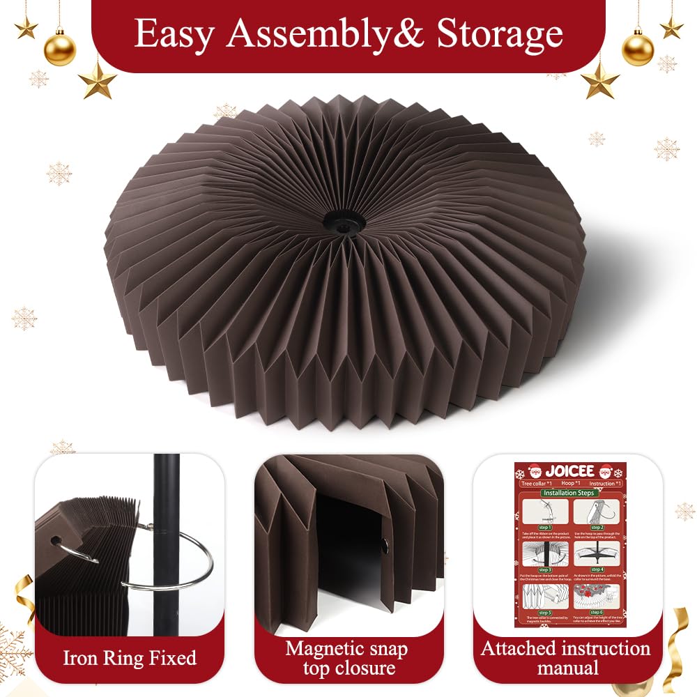 JOICEE Honeycomb Christmas Tree Collar,Foldable Paper Christmas Tree Ring Modern Tree Base Cover Basket Skirt Collars for Artificial Trees Christmas Holiday Home Decoration (Brown)
