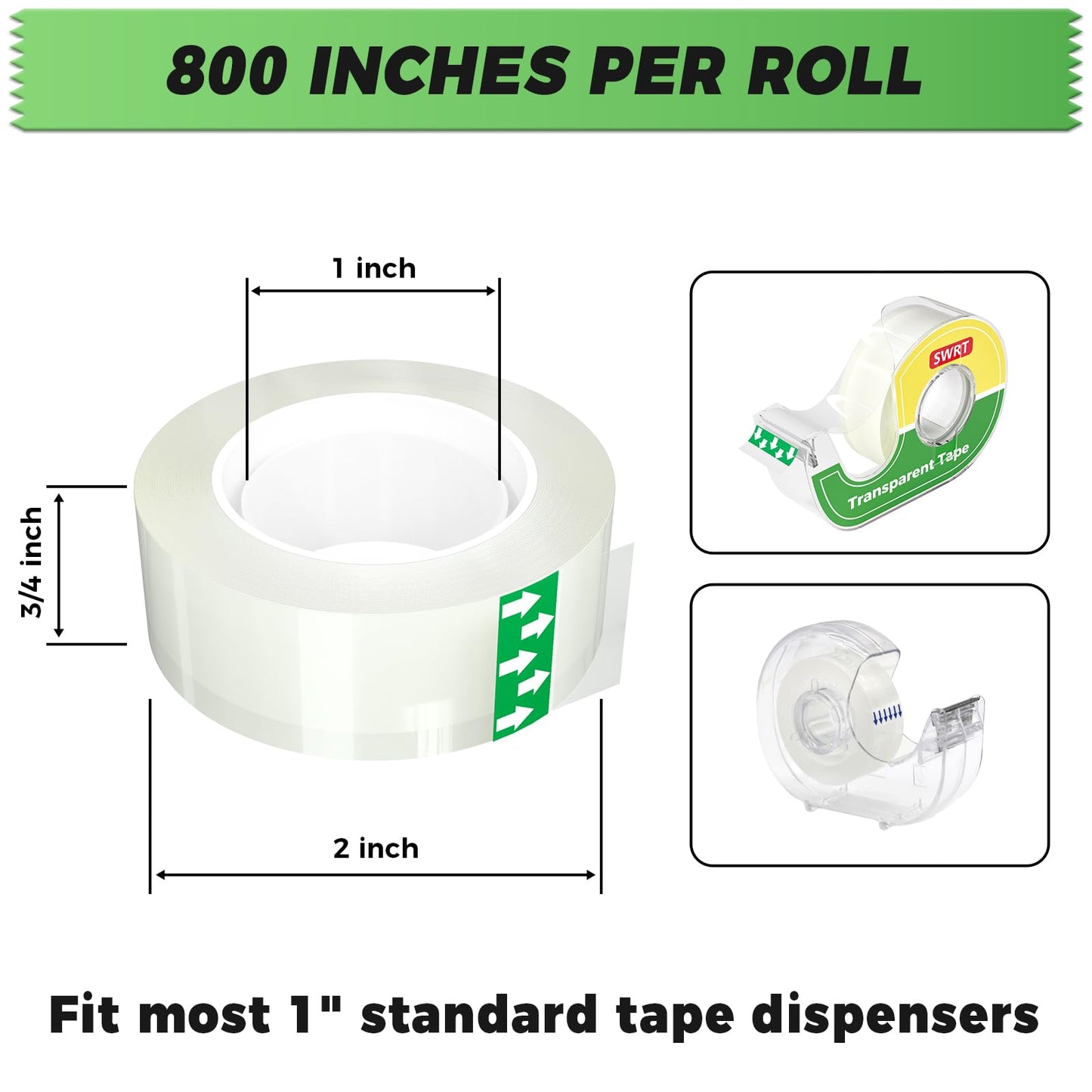 SWRT Tape, 24 Rolls Clear Tape Refills for Dispenser, Transparent Tape, 3/4 in x 800 in Tape Rolls, Strong Adhesive Tape for Gift Wrapping, Home, School & Office Tape