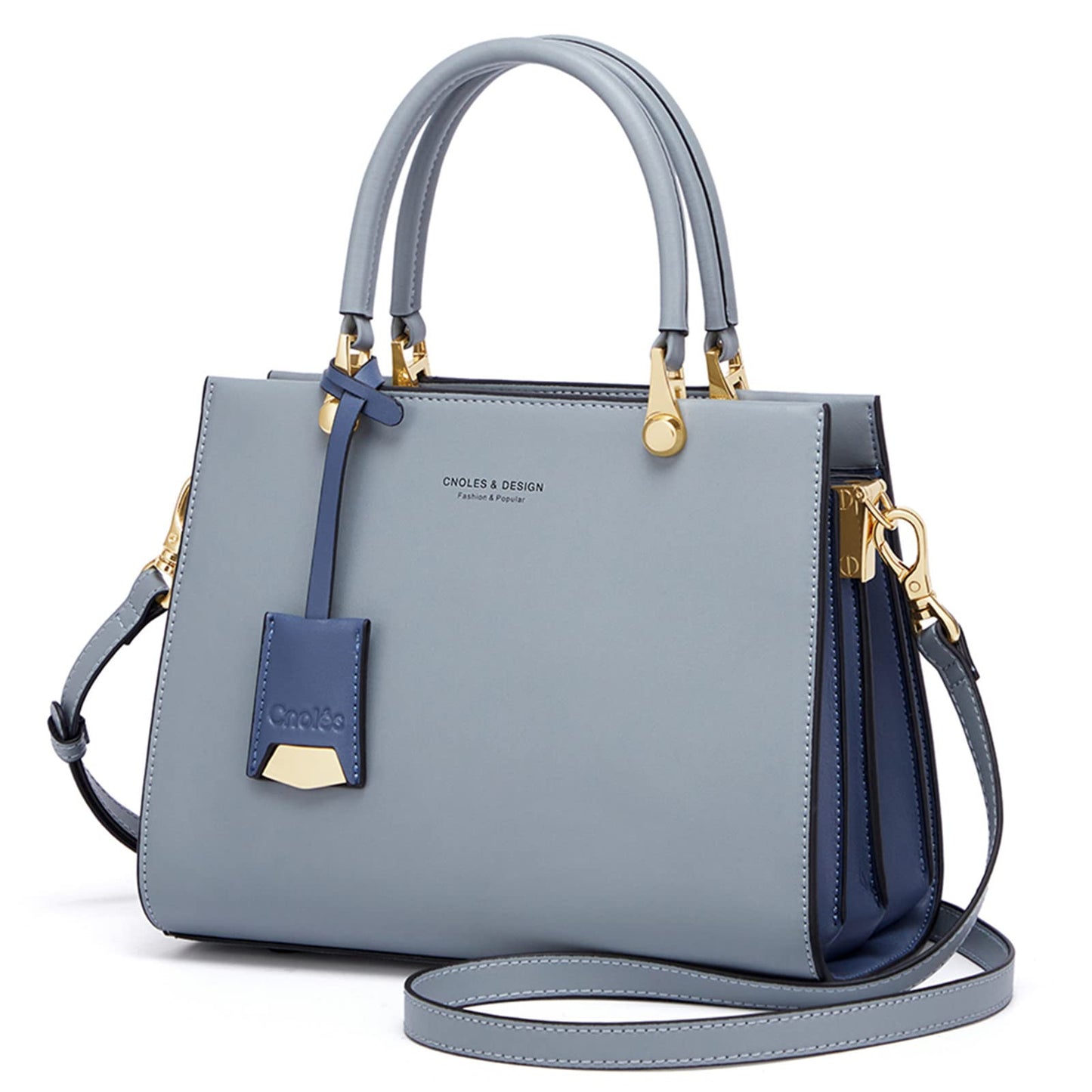 Cnoles Cowhide Leather Tote Handbags Medium Shoulder Bags Ladies Handle Satchel Purse Tote Bag Purse for Women Grey