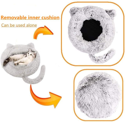 Wuudi Pet Cat Bed Dog Bed Cat Cave Cat House Plush Doughnut Cat Sofa Dog Sofa Washable Non-Slip Suitable for Cats and Dogs 55 cm (Grey)