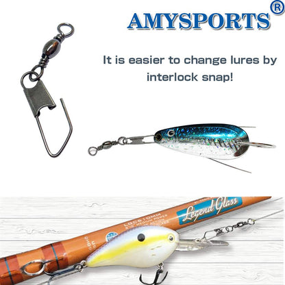 AMYSPORTS Stainless Steel Snap Swivel Saltwater High Strength Snaps Fishing Barrel Line Connector Fishing Swivels Barrel Safety Snap Fishing Tackle Stainless Steel Accessories 50pcs 19lbs